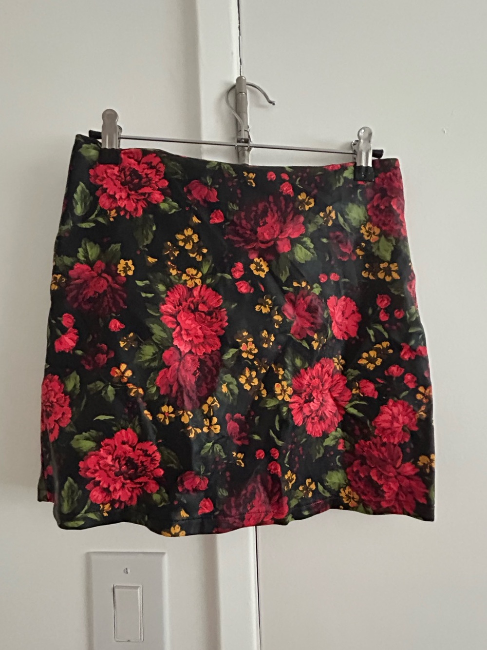Forever 21 Black Mini Skirt with Red Floral Print